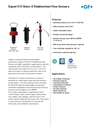 Thumbnail of document Data Sheet - 515 Rotor-X Paddlewheel Flow Sensor
